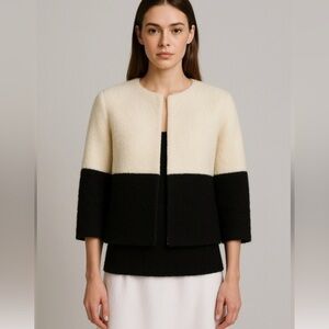 Alice + Olivia Bouclé Colorblock Jacket
Cream, Black  Medium Wool + Alpaca Blend